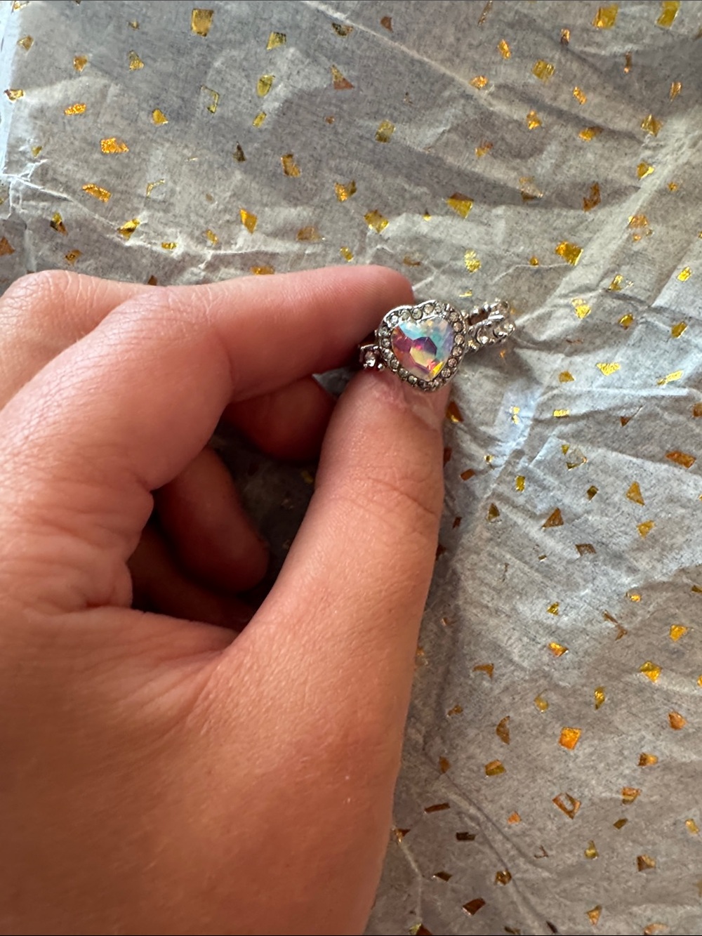 Iridescent Heart Ring in Silver Tone - Women's Fashion Jewelry